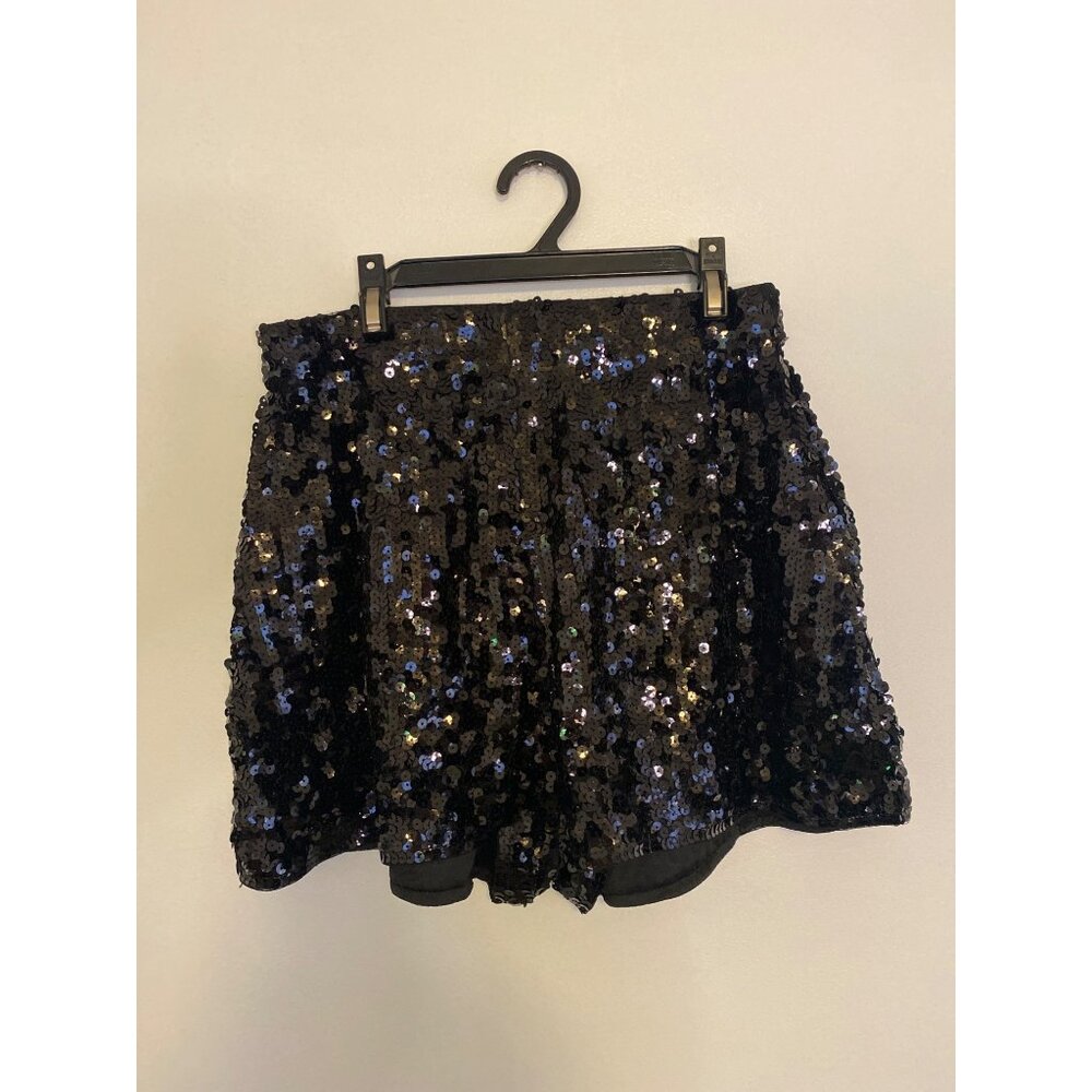 Maner Black Sequin High-Waisted Shorts 100% Polyester Size M